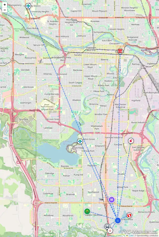 Daily accessibility map for 208 LAKE MEAD CR SE, Calgary showing nearby schools, grocery stores, parks, LRT stations and nearby amenities