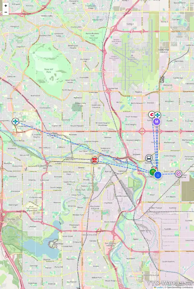 Daily accessibility map for 1976 COTTONWOOD CR SE, Calgary showing nearby schools, grocery stores, parks, LRT stations and nearby amenities