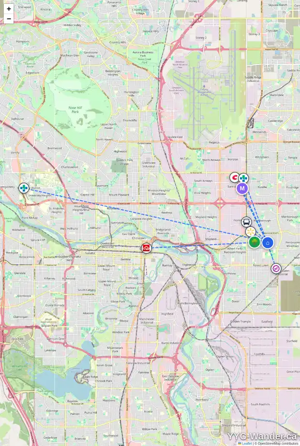 Daily accessibility map for 4530 FORMAN CR SE, Calgary showing nearby schools, grocery stores, parks, LRT stations and nearby amenities