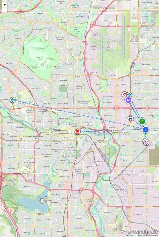 Daily accessibility map for 515 FORTALICE CR SE, Calgary showing nearby schools, grocery stores, parks, LRT stations and nearby amenities