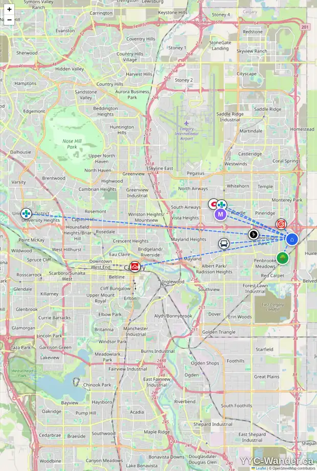 Daily accessibility map for 76 ABERFOYLE CL NE, Calgary showing nearby schools, grocery stores, parks, LRT stations and nearby amenities