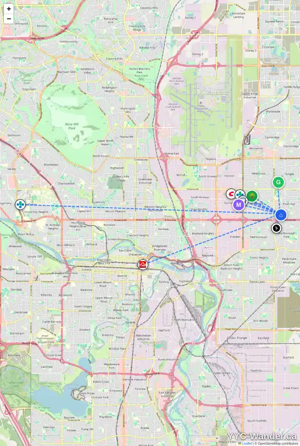Daily accessibility map for 119 PINEMONT PL NE, Calgary showing nearby schools, grocery stores, parks, LRT stations and nearby amenities
