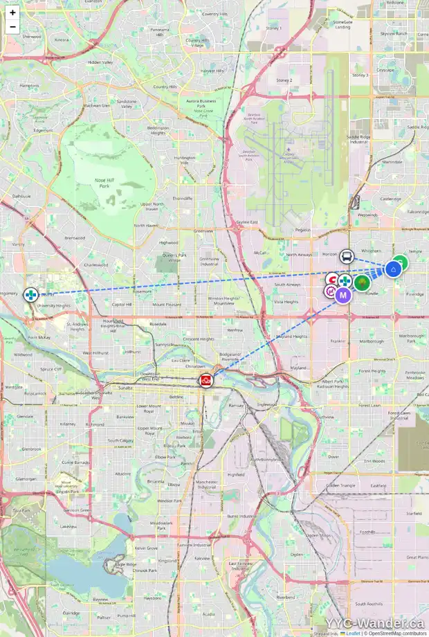 Daily accessibility map for 5095 WHITESTONE RD NE, Calgary showing nearby schools, grocery stores, parks, LRT stations and nearby amenities