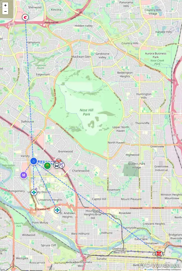 Daily accessibility map for 4311 VAUXHALL CR NW, Calgary showing nearby schools, grocery stores, parks, LRT stations and nearby amenities