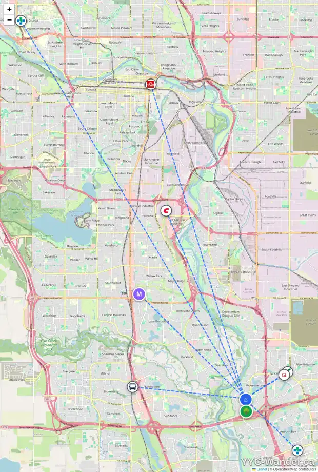 Daily accessibility map for 125 MT SPARROWHAWK PL SE, Calgary showing nearby schools, grocery stores, parks, LRT stations and nearby amenities