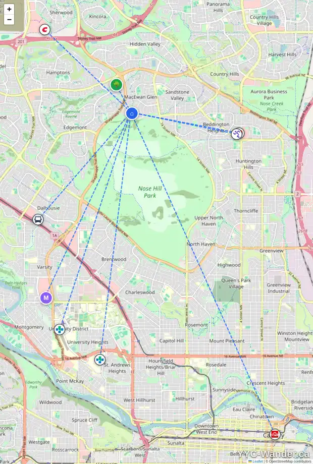 Daily accessibility map for 120 MACEWAN PARK VW NW, Calgary showing nearby schools, grocery stores, parks, LRT stations and nearby amenities