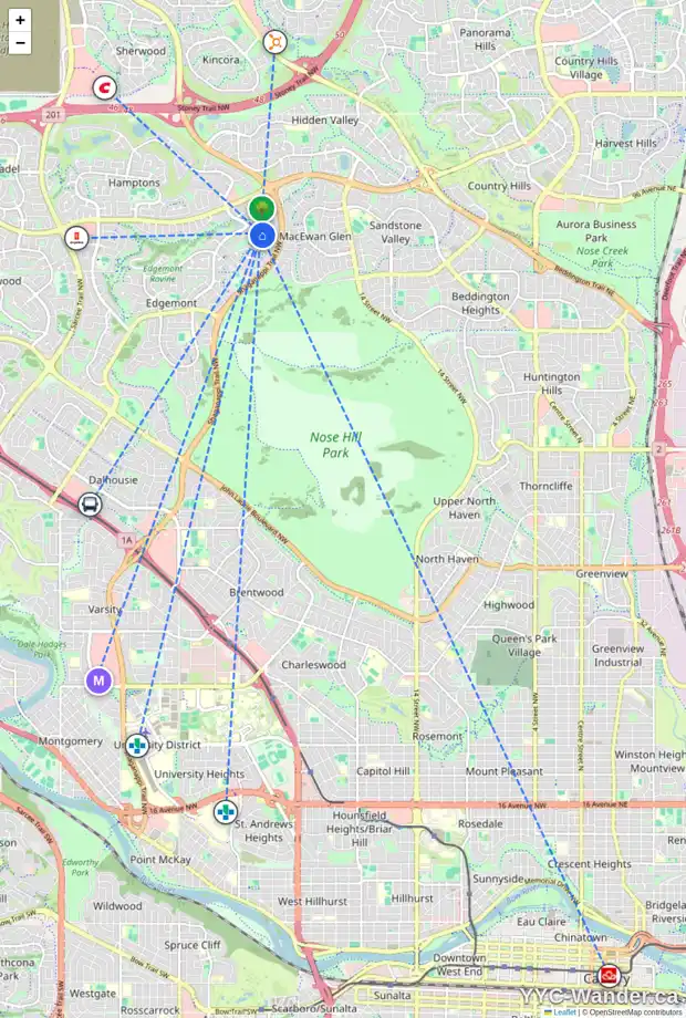 Daily accessibility map for 260 EDGEBROOK PA NW, Calgary showing nearby schools, grocery stores, parks, LRT stations and nearby amenities