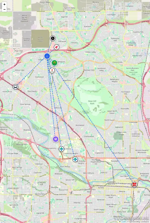 Daily accessibility map for 95 CITADEL MEADOW GV NW, Calgary showing nearby schools, grocery stores, parks, LRT stations and nearby amenities