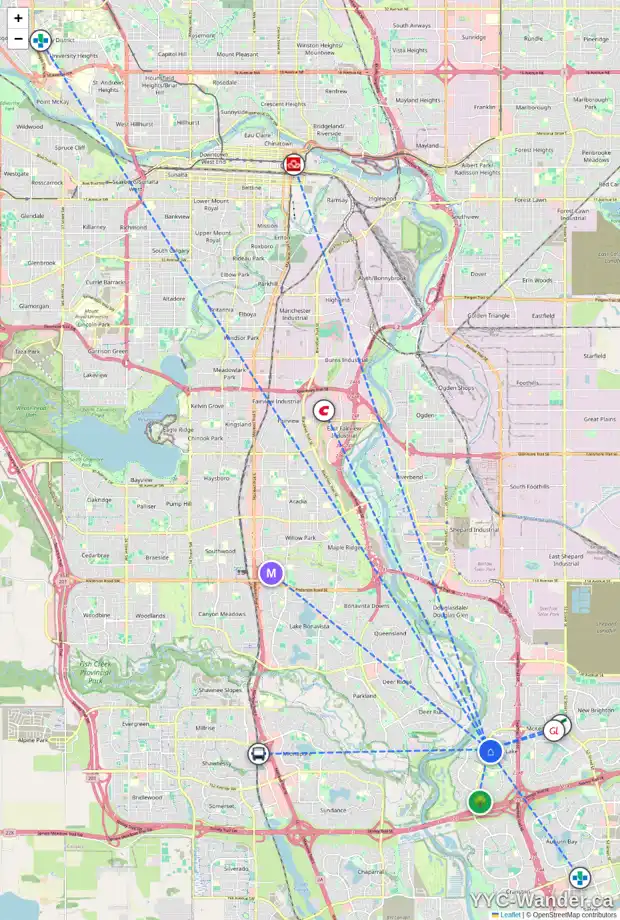 Daily accessibility map for 175 MCKENZIE LAKE VW SE, Calgary showing nearby schools, grocery stores, parks, LRT stations and nearby amenities