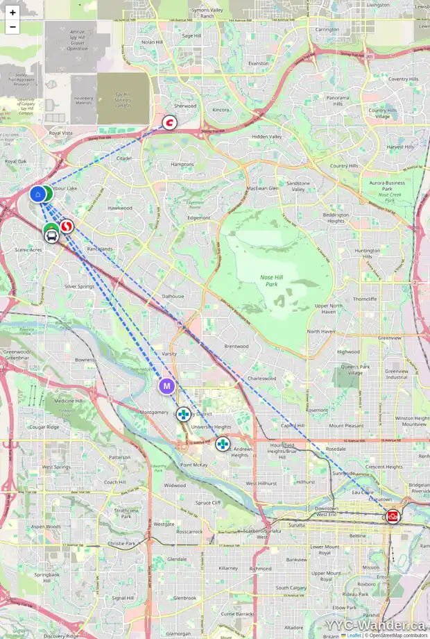 Daily accessibility map for 61 ARBOUR STONE RI NW, Calgary showing nearby schools, grocery stores, parks, LRT stations and nearby amenities