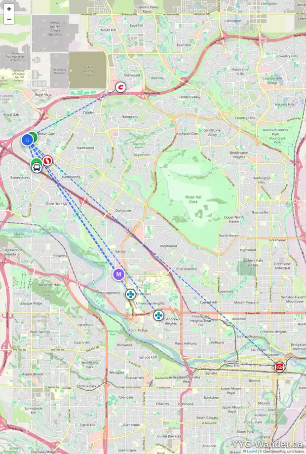 Daily accessibility map for 31 ARBOUR STONE CL NW, Calgary showing nearby schools, grocery stores, parks, LRT stations and nearby amenities
