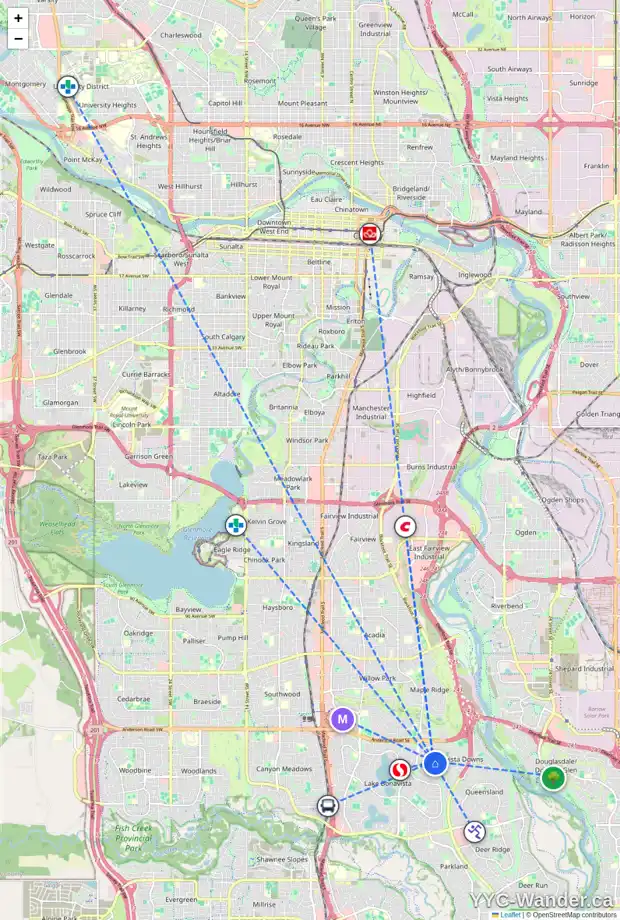 Daily accessibility map for 1139 120 AV SE, Calgary showing nearby schools, grocery stores, parks, LRT stations and nearby amenities