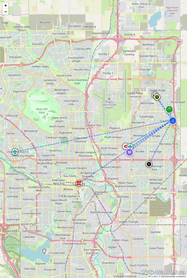 Daily accessibility map for 29 CORAL SPRINGS PA NE, Calgary showing nearby schools, grocery stores, parks, LRT stations and nearby amenities