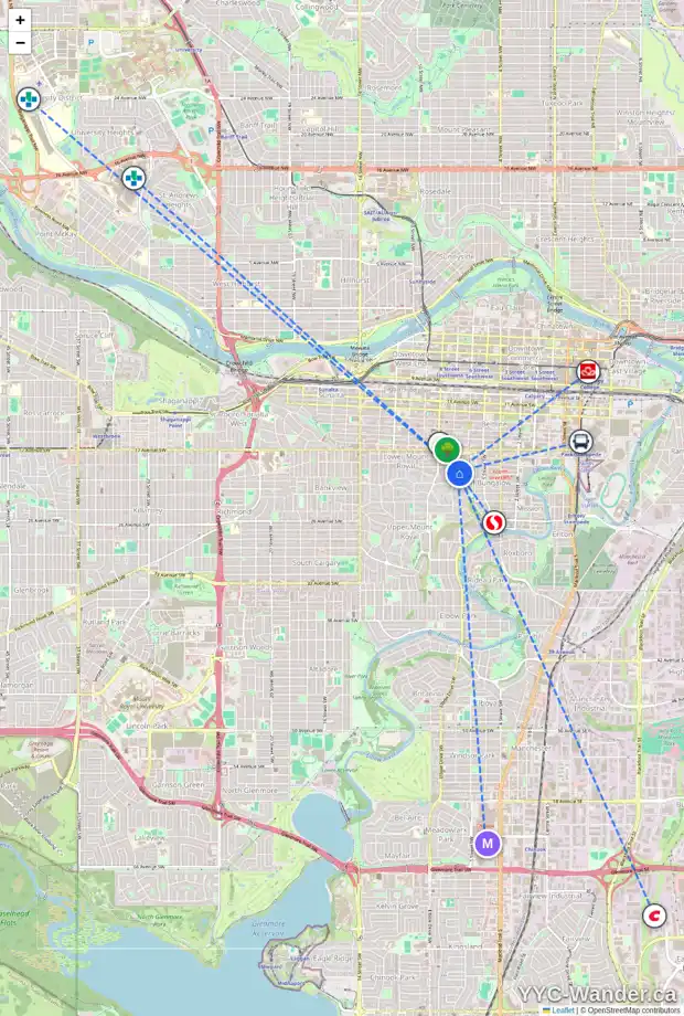Daily accessibility map for 1761 COLLEGE LN SW, Calgary showing nearby schools, grocery stores, parks, LRT stations and nearby amenities