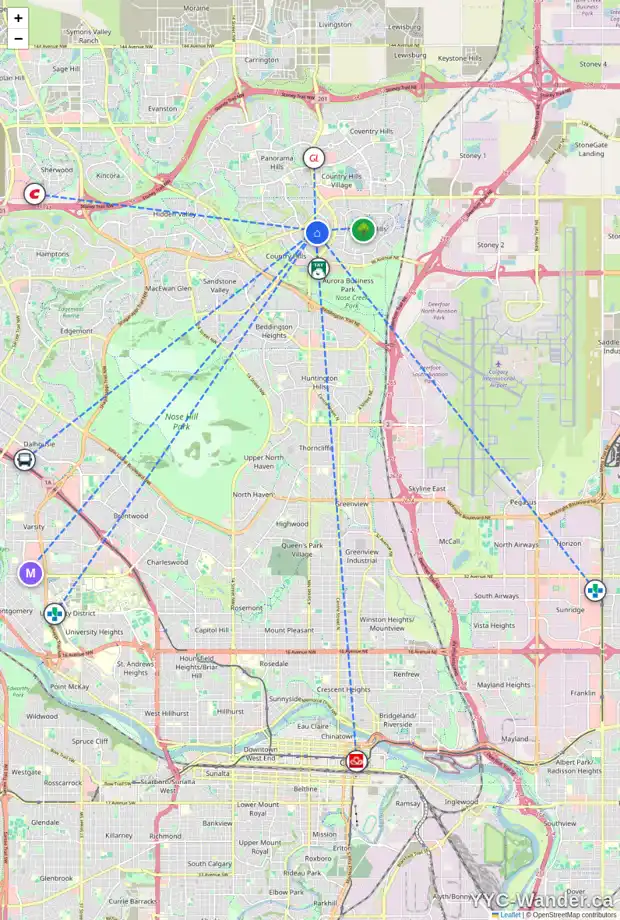 Daily accessibility map for 106 COUNTRY HILLS CR NW, Calgary showing nearby schools, grocery stores, parks, LRT stations and nearby amenities