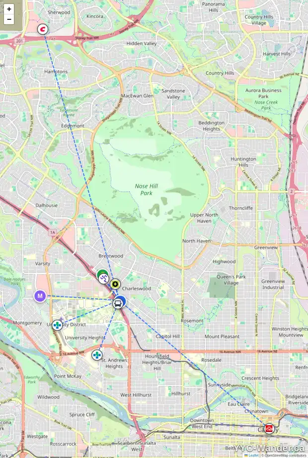 Daily accessibility map for 3207 CASTLE RD NW, Calgary showing nearby schools, grocery stores, parks, LRT stations and nearby amenities