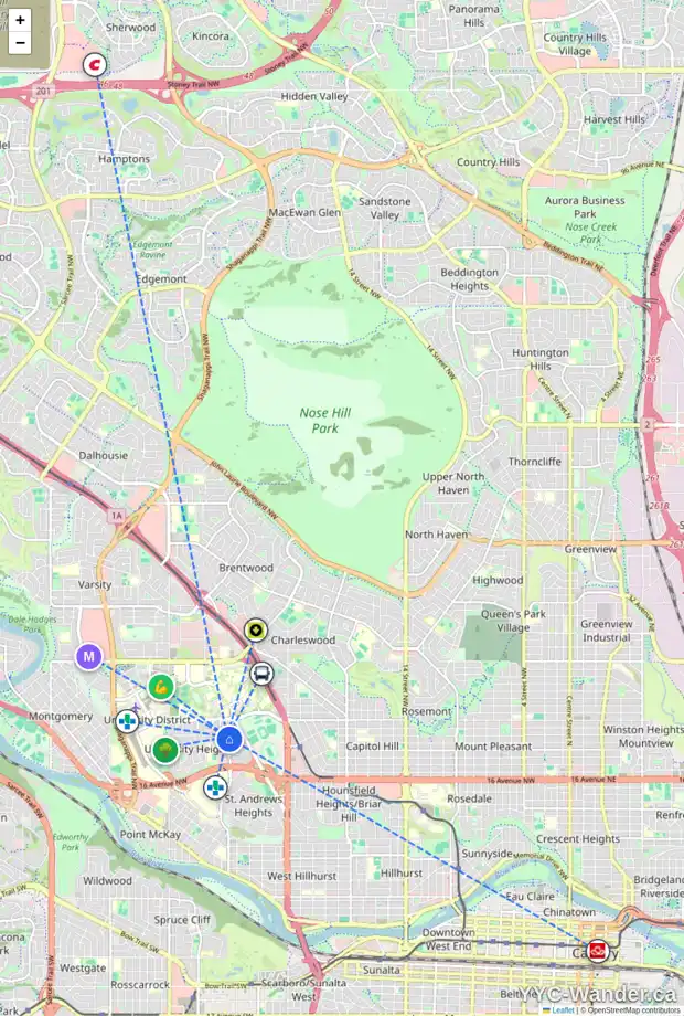 Daily accessibility map for 3012 UNDERHILL DR NW, Calgary showing nearby schools, grocery stores, parks, LRT stations and nearby amenities
