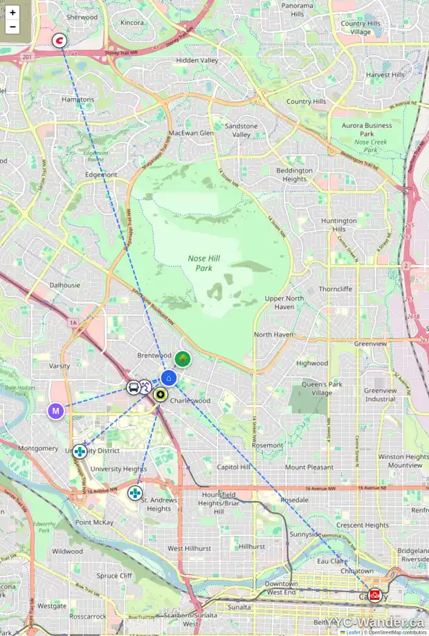 Daily accessibility map for 3916 BRANTFORD DR NW, Calgary showing nearby schools, grocery stores, parks, LRT stations and nearby amenities