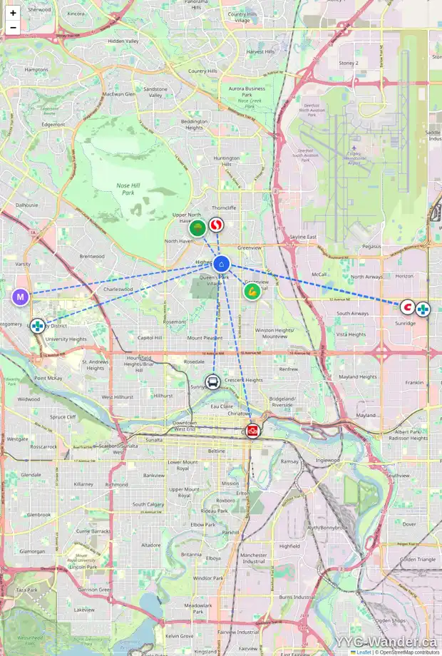Daily accessibility map for 4420 4 ST NW, Calgary showing nearby schools, grocery stores, parks, LRT stations and nearby amenities