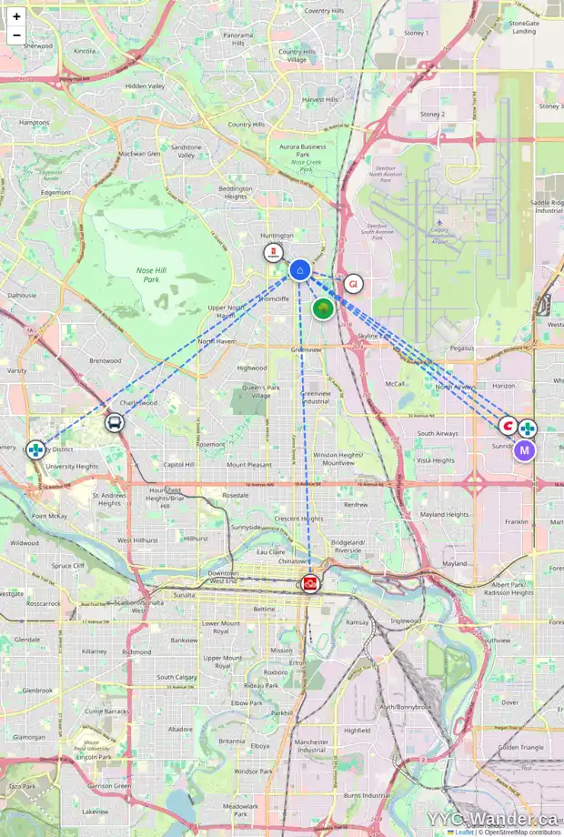 Daily accessibility map for 109 HUNTFORD CL NE, Calgary showing nearby schools, grocery stores, parks, LRT stations and nearby amenities