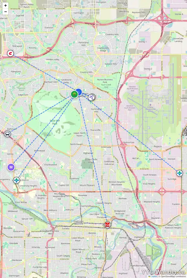 Daily accessibility map for 72 BERWICK HL NW, Calgary showing nearby schools, grocery stores, parks, LRT stations and nearby amenities