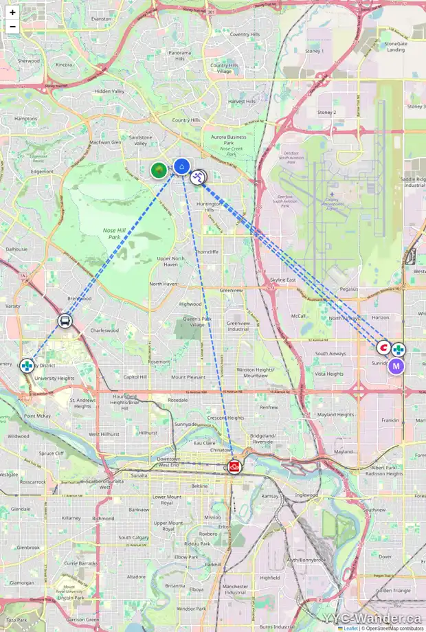 Daily accessibility map for 40 BERMUDA CL NW, Calgary showing nearby schools, grocery stores, parks, LRT stations and nearby amenities