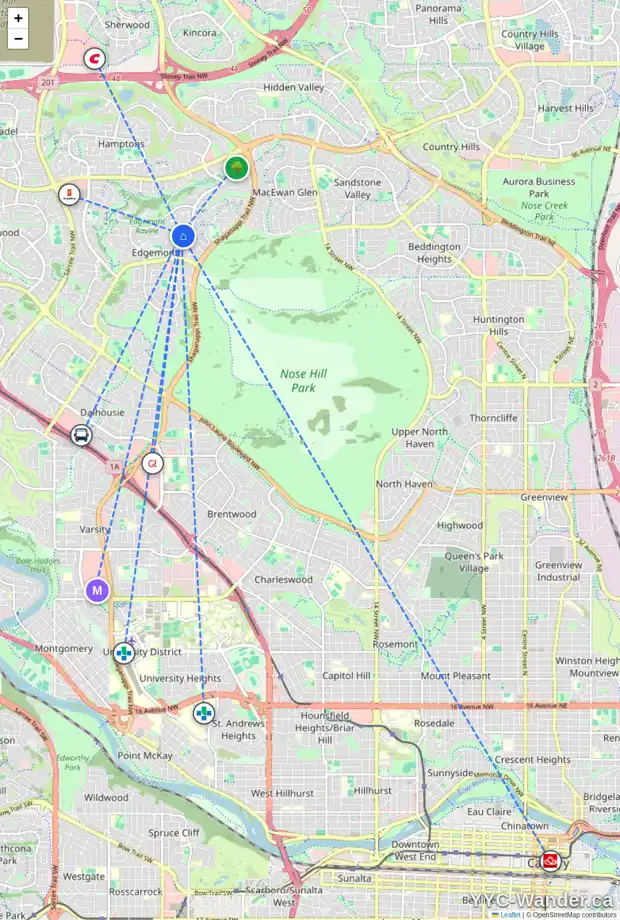 Daily accessibility map for 420 EDGEBANK PL NW, Calgary showing nearby schools, grocery stores, parks, LRT stations and nearby amenities