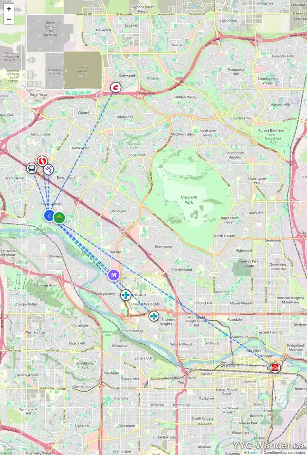 Daily accessibility map for 306 SILVER RIDGE CR NW, Calgary showing nearby schools, grocery stores, parks, LRT stations and nearby amenities
