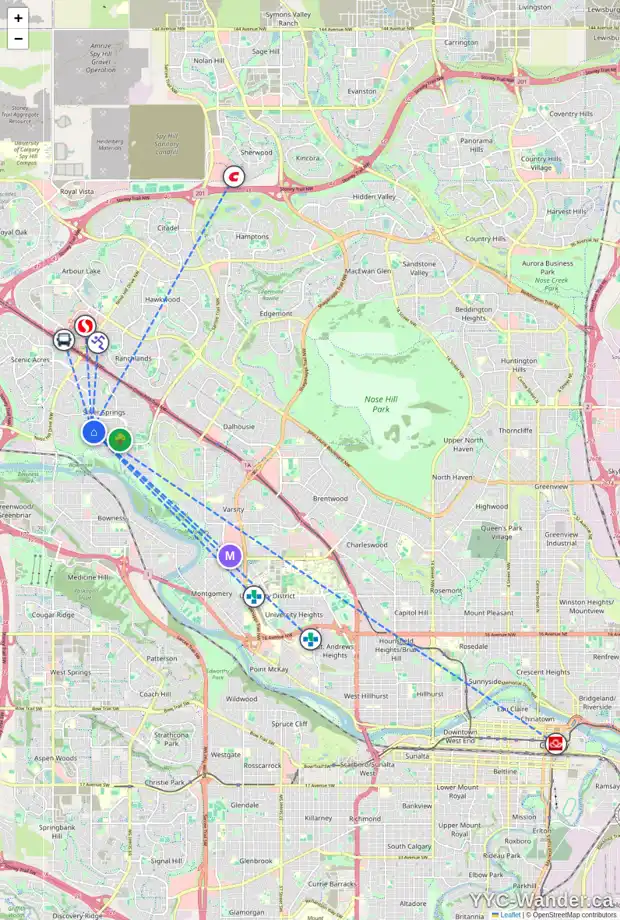Daily accessibility map for 6031 SILVER RIDGE DR NW, Calgary showing nearby schools, grocery stores, parks, LRT stations and nearby amenities