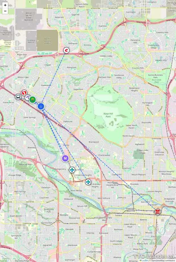 Daily accessibility map for 121 1190 RANCHVIEW RD NW, Calgary showing nearby schools, grocery stores, parks, LRT stations and nearby amenities