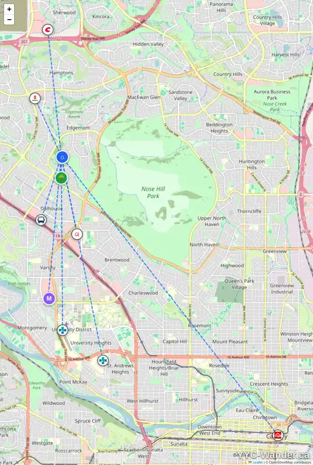 Daily accessibility map for 16 EDENSTONE VW NW, Calgary showing nearby schools, grocery stores, parks, LRT stations and nearby amenities