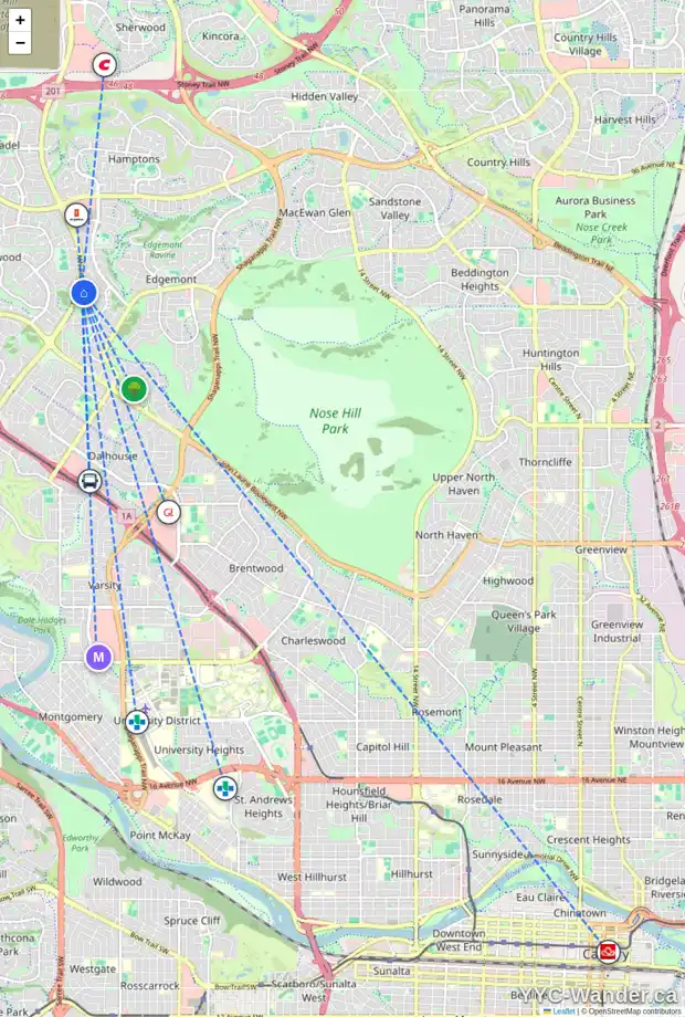 Daily accessibility map for 175 EDGELAND RD NW, Calgary showing nearby schools, grocery stores, parks, LRT stations and nearby amenities