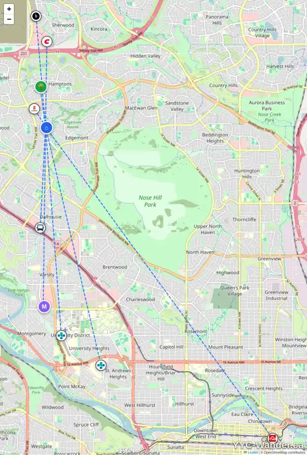 Daily accessibility map for 24 EDGEPARK CO NW, Calgary showing nearby schools, grocery stores, parks, LRT stations and nearby amenities