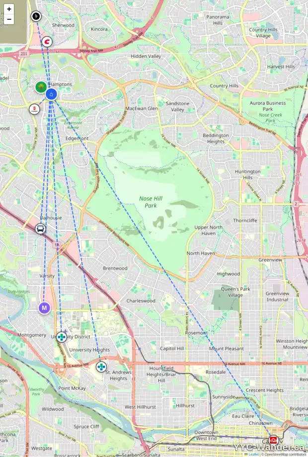 Daily accessibility map for 139 HAMPSHIRE CL NW, Calgary showing nearby schools, grocery stores, parks, LRT stations and nearby amenities