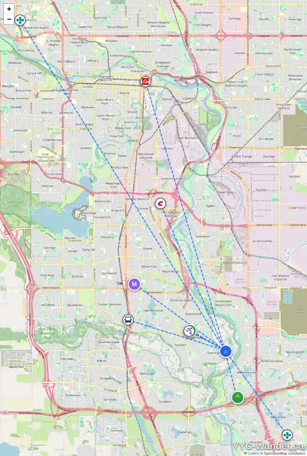 Daily accessibility map for 60 DEERBROOK RD SE, Calgary showing nearby schools, grocery stores, parks, LRT stations and nearby amenities