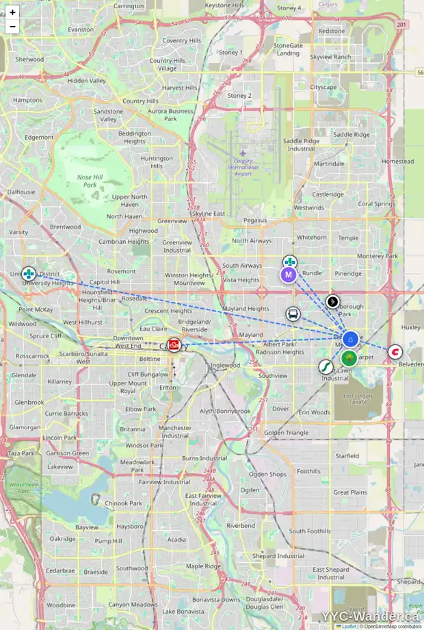 Daily accessibility map for 6108 5 AV SE, Calgary showing nearby schools, grocery stores, parks, LRT stations and nearby amenities