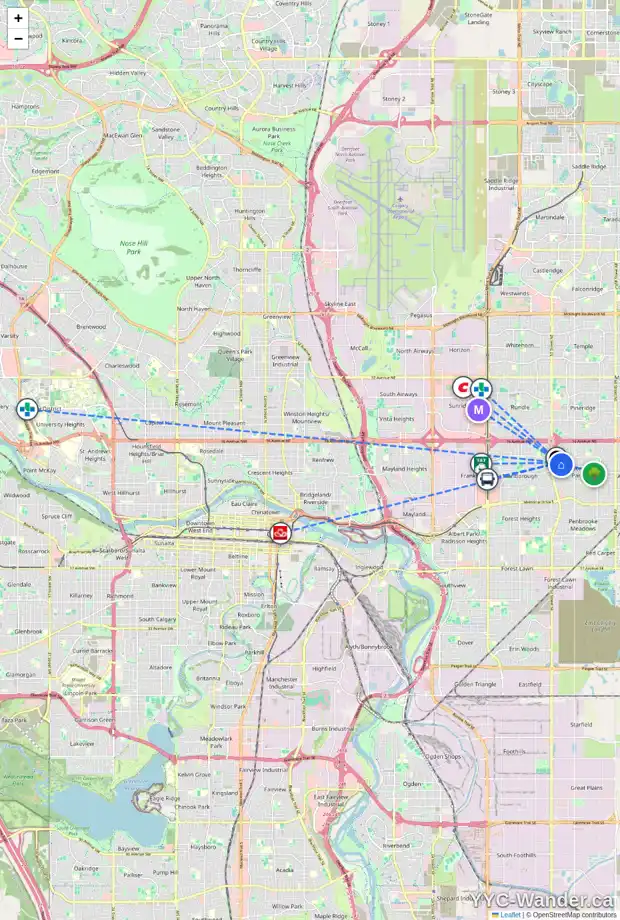 Daily accessibility map for 5431 MADIGAN DR NE, Calgary showing nearby schools, grocery stores, parks, LRT stations and nearby amenities