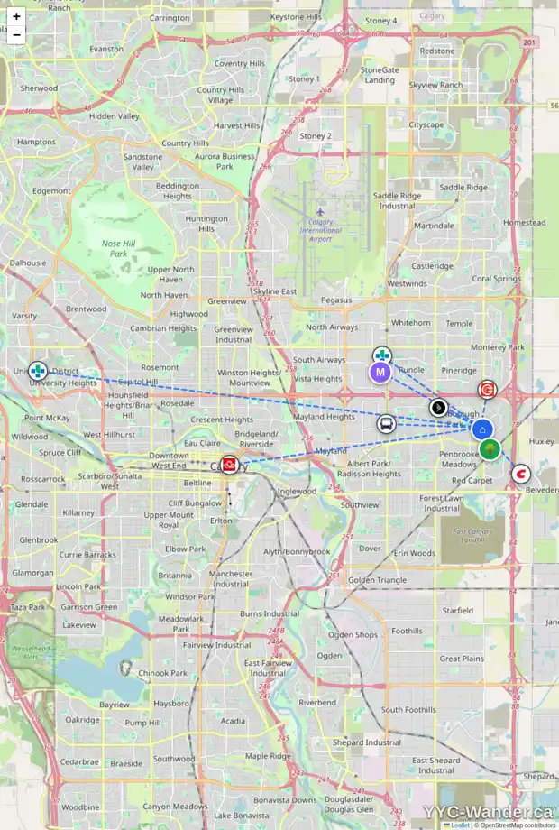 Daily accessibility map for 624 MALVERN DR NE, Calgary showing nearby schools, grocery stores, parks, LRT stations and nearby amenities