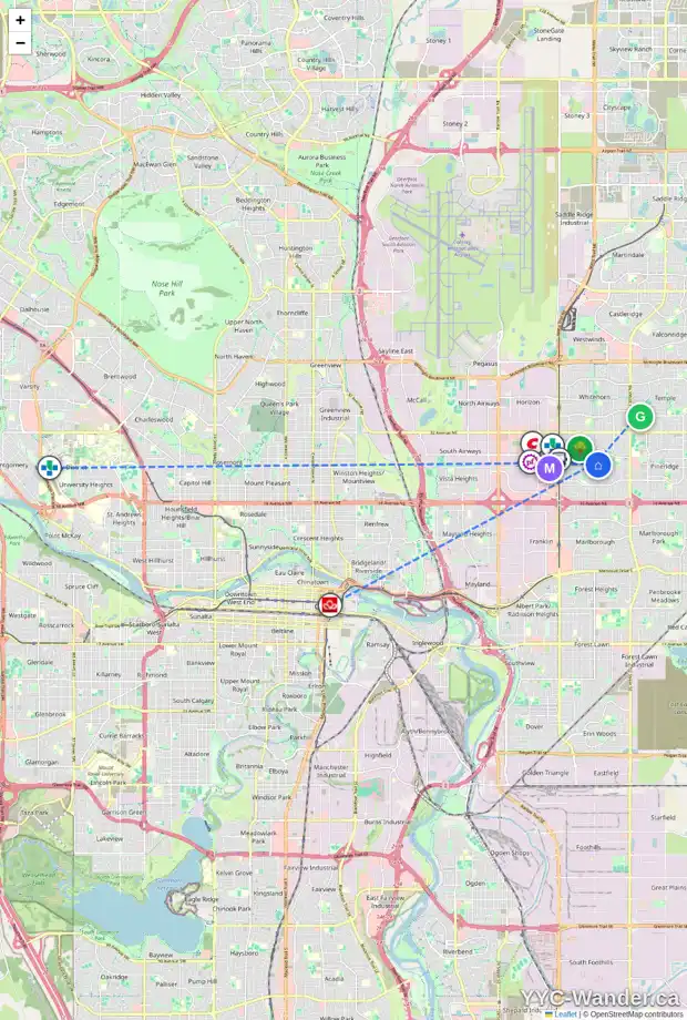Daily accessibility map for 164 RUNDLEHILL DR NE, Calgary showing nearby schools, grocery stores, parks, LRT stations and nearby amenities