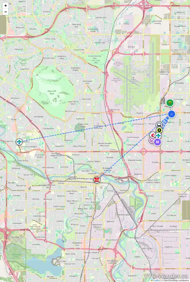 Daily accessibility map for 859 WHITEHILL WY NE, Calgary showing nearby schools, grocery stores, parks, LRT stations and nearby amenities