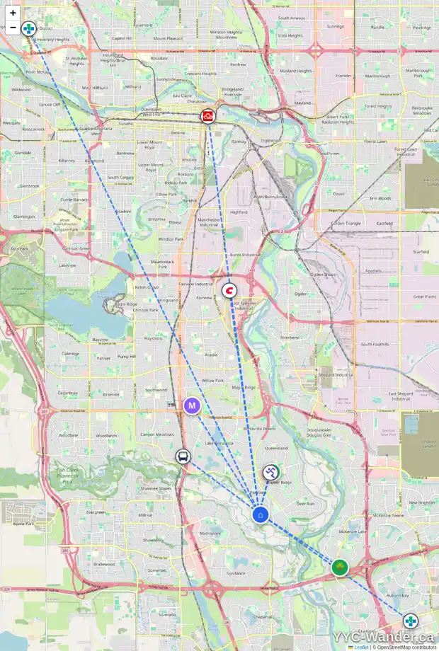 Daily accessibility map for 307 PARKVALLEY DR SE, Calgary showing nearby schools, grocery stores, parks, LRT stations and nearby amenities