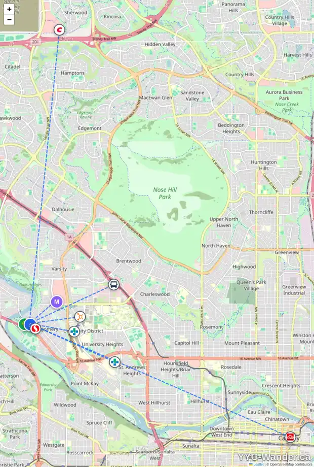 Daily accessibility map for 5144 BOWNESS RD NW, Calgary showing nearby schools, grocery stores, parks, LRT stations and nearby amenities