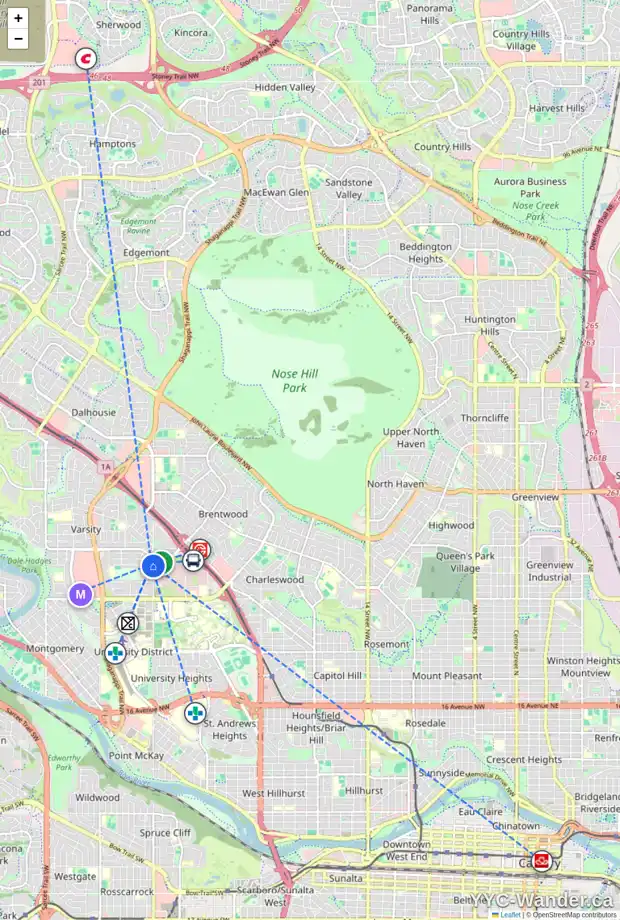 Daily accessibility map for 16 VARDELL PL NW, Calgary showing nearby schools, grocery stores, parks, LRT stations and nearby amenities