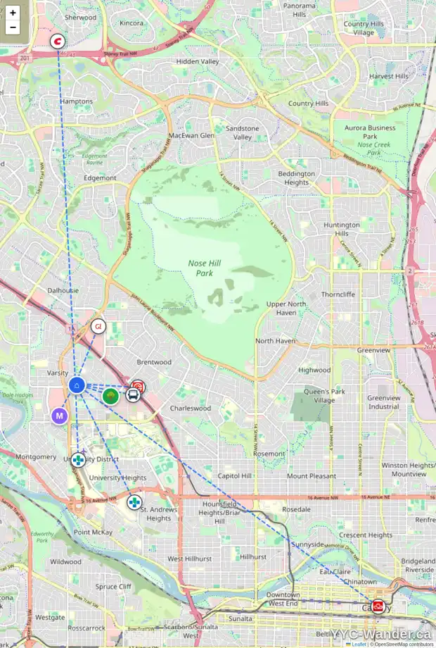 Daily accessibility map for 4315 VAUXHALL CR NW, Calgary showing nearby schools, grocery stores, parks, LRT stations and nearby amenities