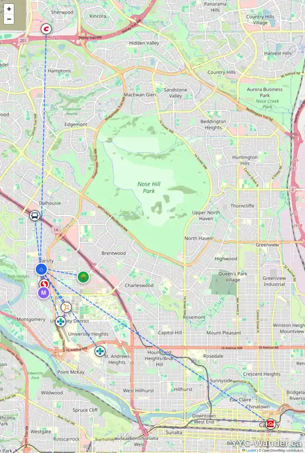 Daily accessibility map for 4931 VERULUM PL NW, Calgary showing nearby schools, grocery stores, parks, LRT stations and nearby amenities