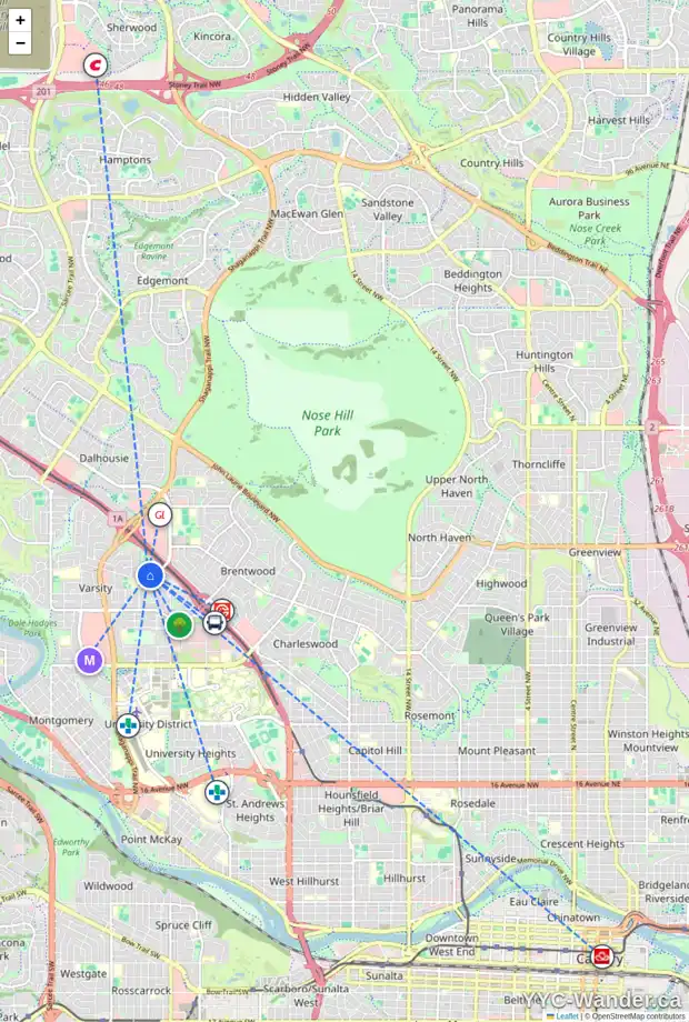 Daily accessibility map for 4009 VANCE PL NW, Calgary showing nearby schools, grocery stores, parks, LRT stations and nearby amenities