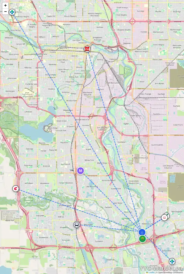 Daily accessibility map for 133 MT SPARROWHAWK PL SE, Calgary showing nearby schools, grocery stores, parks, LRT stations and nearby amenities