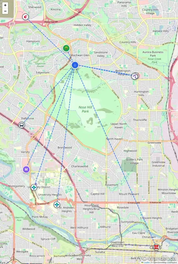 Daily accessibility map for 112 MACEWAN PARK VW NW, Calgary showing nearby schools, grocery stores, parks, LRT stations and nearby amenities