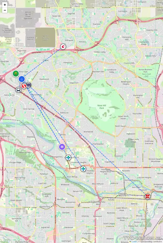 Daily accessibility map for 29 ARBOUR WOOD PL NW, Calgary showing nearby schools, grocery stores, parks, LRT stations and nearby amenities