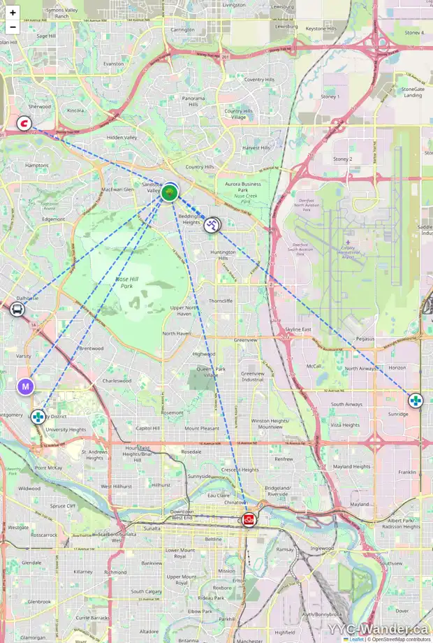 Daily accessibility map for 113 SANDPIPER LN NW, Calgary showing nearby schools, grocery stores, parks, LRT stations and nearby amenities